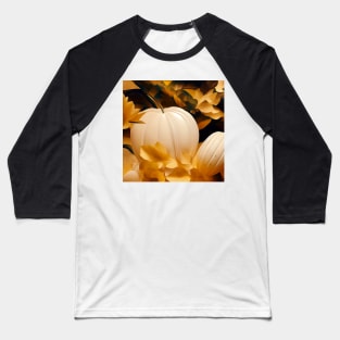 White Pumpkin with Golden Leaves Baseball T-Shirt